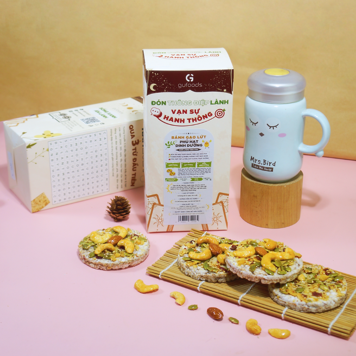 Bánh gạo lứt phủ granola siêu hạt GUfoods - Bữa ăn nhẹ tiện lợi, Giàu dinh dưỡng, Ăn vặt healthy, Nạp nhanh năng lượng, Ăn kiêng, Eat clean, Thuần chay