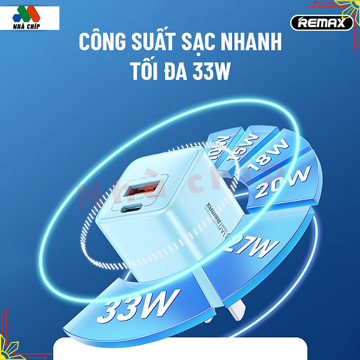 Củ sạc nhanh GaN công suất 33W Remax RP-U25 chuẩn kép PD + QC 3.0 - Hàng chính hãng