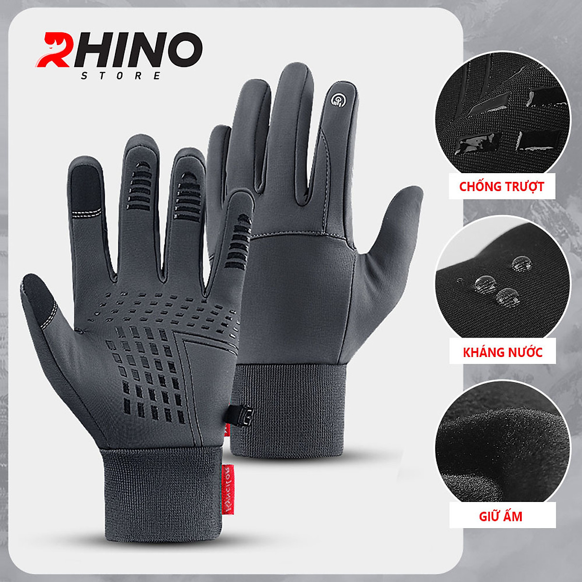 Găng tay giữ ấm mùa đông chống gió, kháng nước mưa Rhino G101 Bao tay thể thao cảm ứng điện thoại đi xe máy, xe đạp lót nỉ cho nam nữ, bảo hộ đi phượt