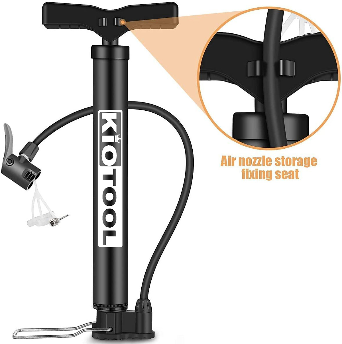 Bơm Xe Đạp , Bơm Xe Máy Nhỏ Gọn Mini KIOTOOL Xách Tay Siêu Nhẹ, Áp Suất 120 PSI Hỗ Trợ Cả Van Mỹ và Van Pháp - Hàng Chính Hãng