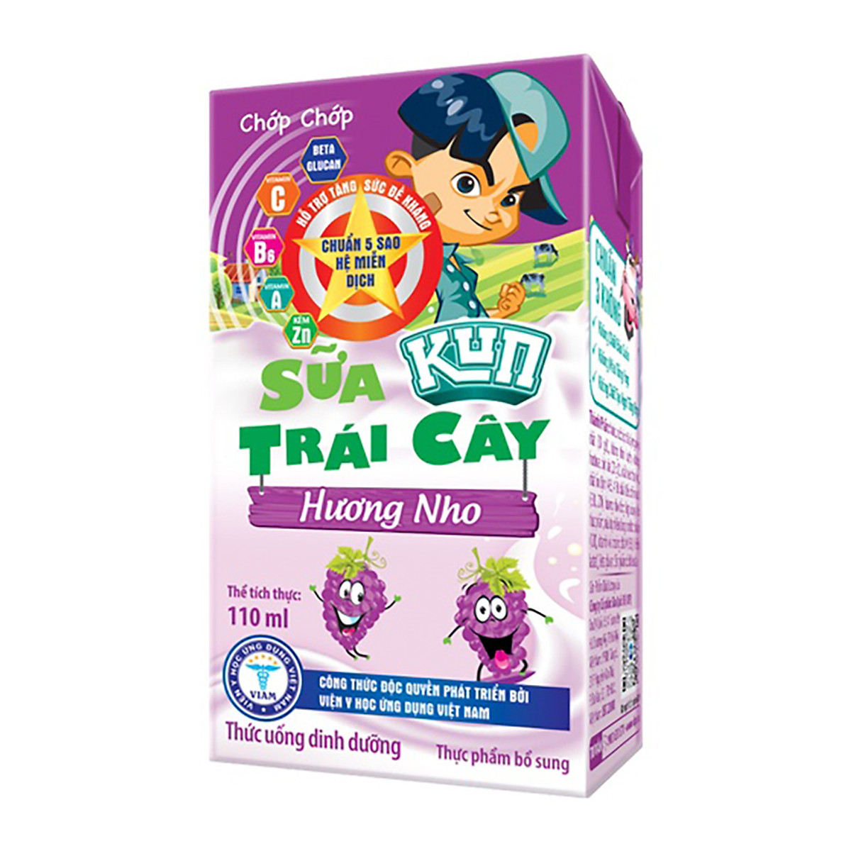 Thùng 48 hộp Sữa trái cây hương nho KUN 110ml/hộp