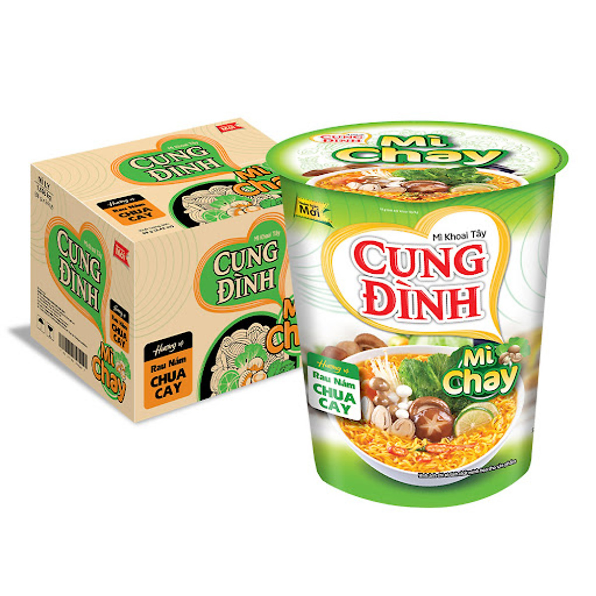 Thùng 24 Ly Mì Chay Cung Đình Rau Nấm Chua Cay (69g / Ly)