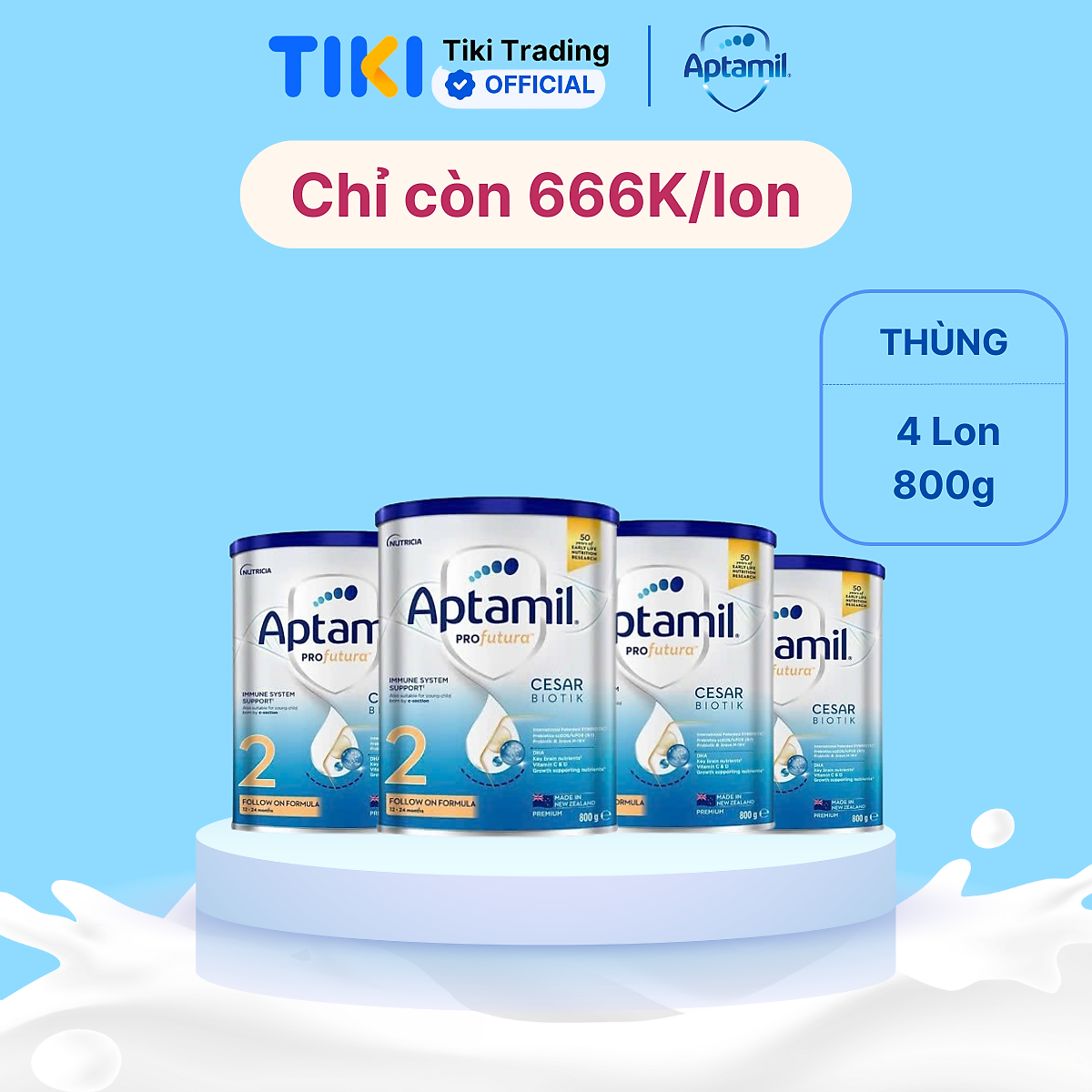 Combo 4 Sản phẩm dinh dưỡng công thức Aptamil Profutura Cesarbiotik 2 Follow On Formula (Dành cho trẻ từ 12 -24 tháng tuổi), 800g