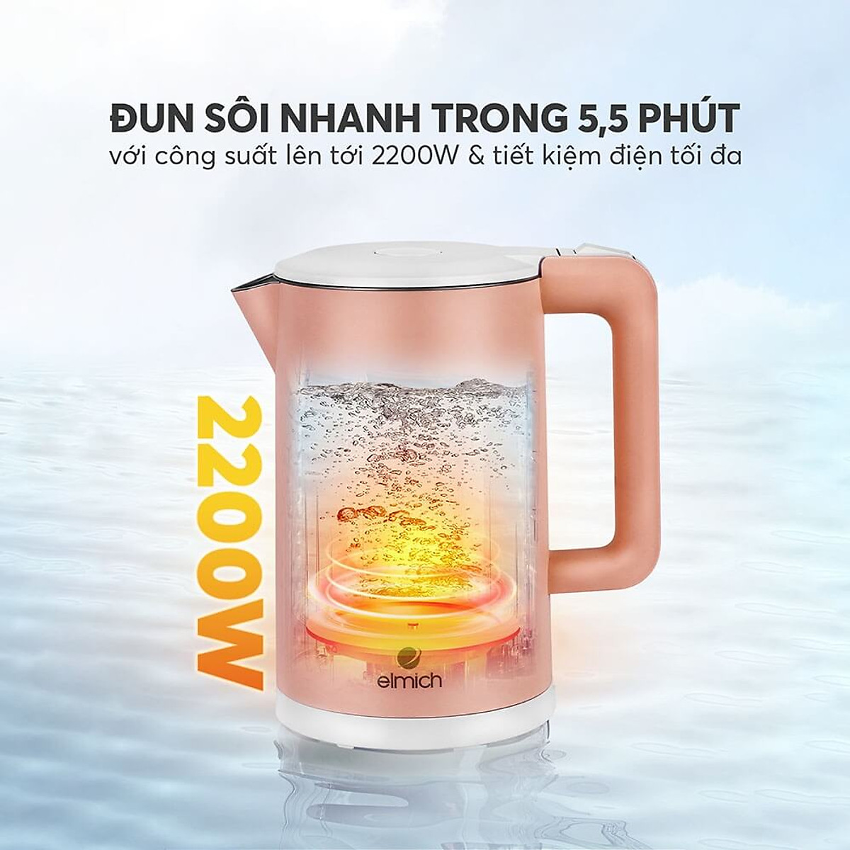 Ấm đun nước siêu tốc Elmich 1,7L KEE 1774 P - Hàng chính hãng