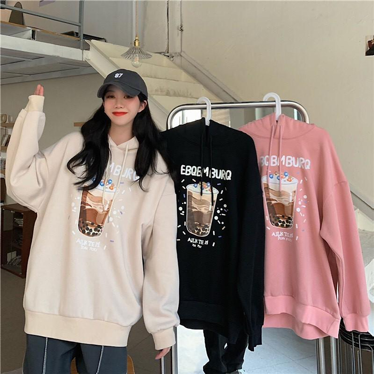 Áo Hoodie LY TRÀ SỮA Form rộng Unisex Nam Nữ Couple Chất Nỉ Bông Mịn Ulzzang KUN