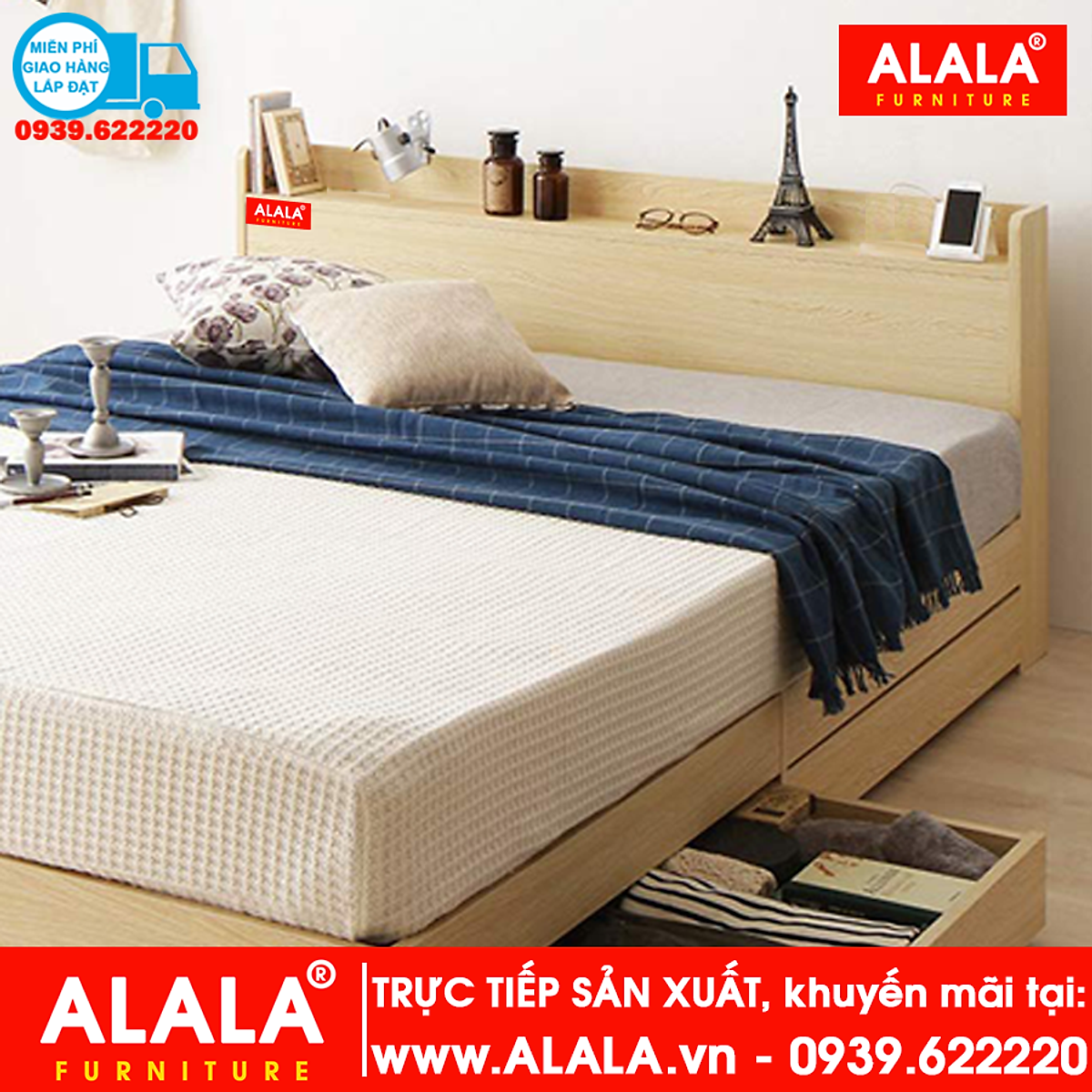 Giường ngủ ALALA01 (1m4x2m) gỗ HMR chống nước - www.ALALA.vn® - Za ...