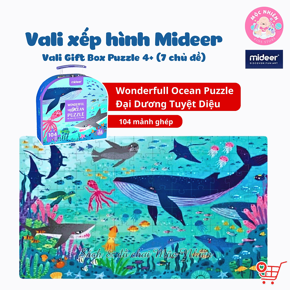 Đồ chơi xếp hình Mideer Puzzle MD3110 - Valy xếp hình Đại dương tuyệt diệu - 104 mảnh ghép