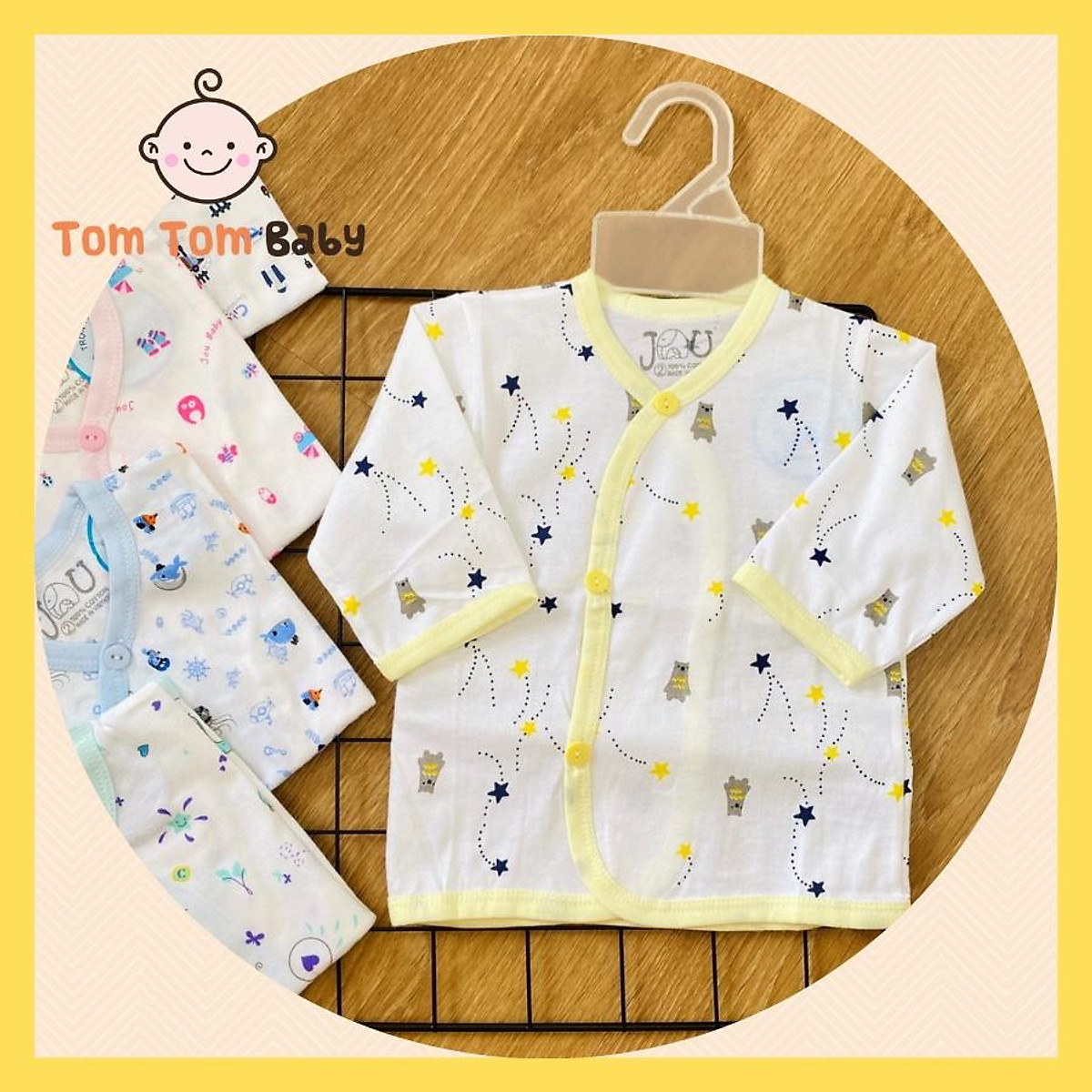 COMBO 5 Áo sơ sinh cotton cao cấp JOU | Mẫu Tay Dài Họa Tiết Cài Combo 5 Áo Sơ Sinh Cotton Cao Cấp Jou | Mẫu Tay Dài Họa Tiết Cài
