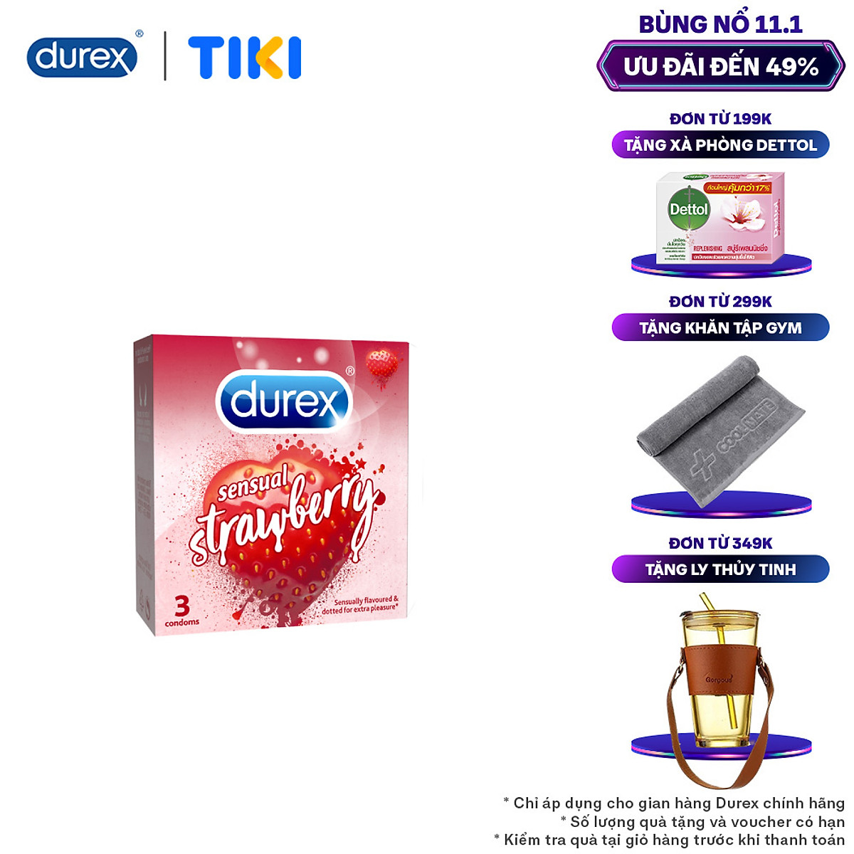 Bao cao su Durex Sensual Strawberry hộp 3 bao