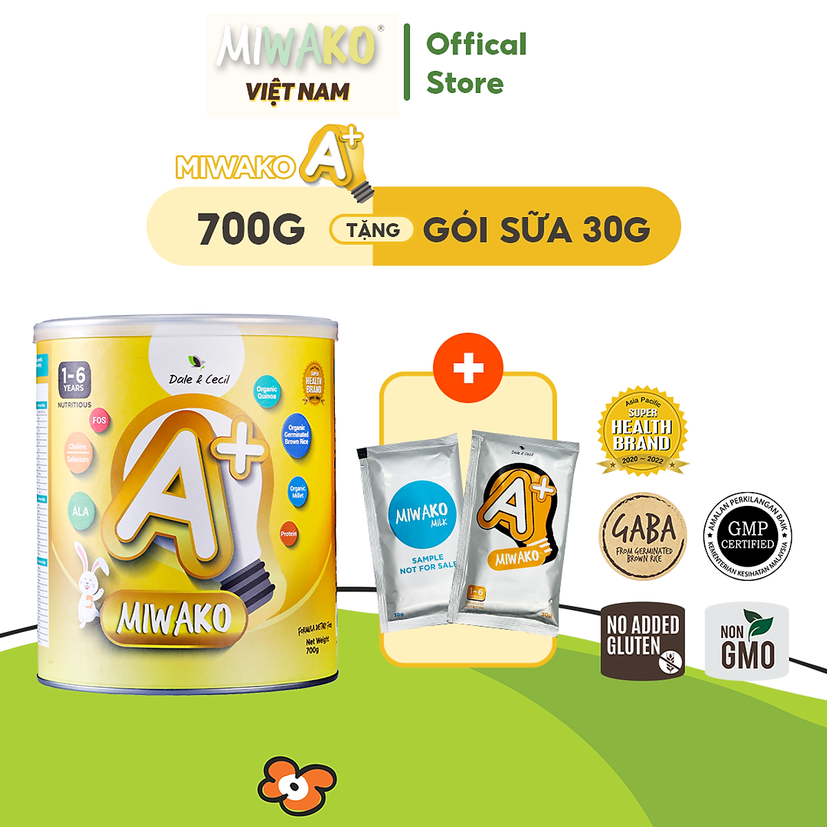 Sữa Hữu Cơ Miwako A+ Hộp 700g Vị Vani Nhập Khẩu Malaysia, Sữa Hạt Organic Dinh Dưỡng Phát Triển Trí Não & Chiều Cao Cho Bé Từ 1-6 Tuổi Vị Ngọt Thanh Dễ Uống