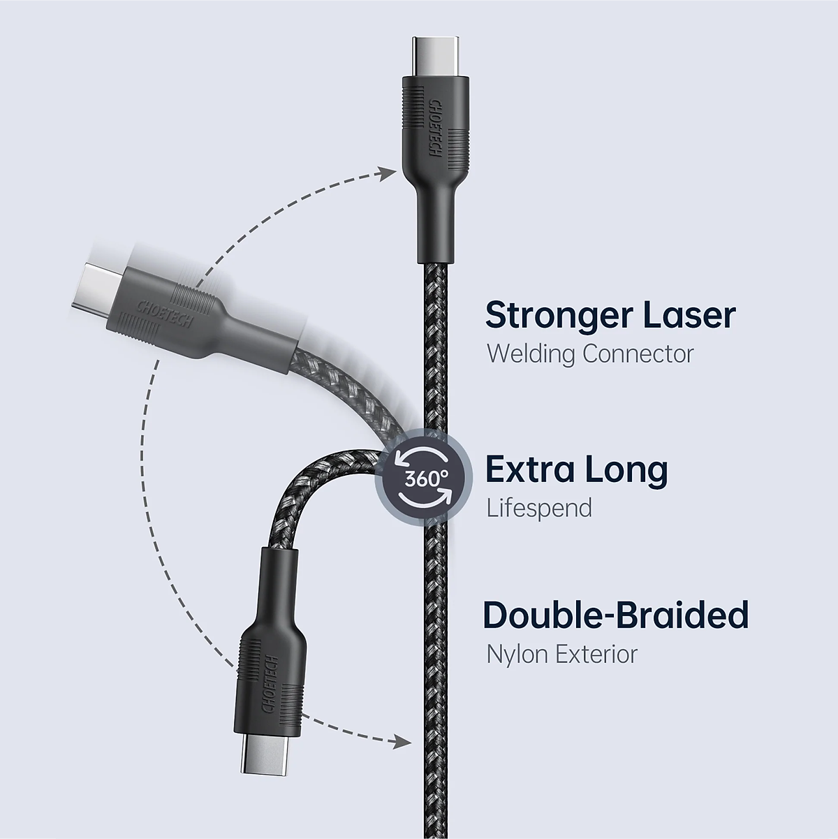 Dây Cáp Sạc Type-C to C 100W Dài 2M CHOETECH XCC-1027 Sạc Nhanh Dành Cho Macbook, Laptop, Smartphone, Tablet - Hàng Chính Hãng