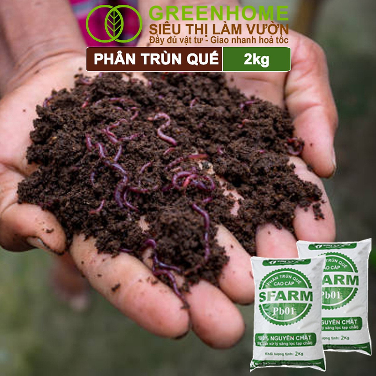 Phân Trùn Quế Greenhome, Bao 2kg, Dinh Dưỡng Hữu Cơ, Không Mùi, Tốt Cho Lan, Bonsai, Rau, Cây Ăn Trái