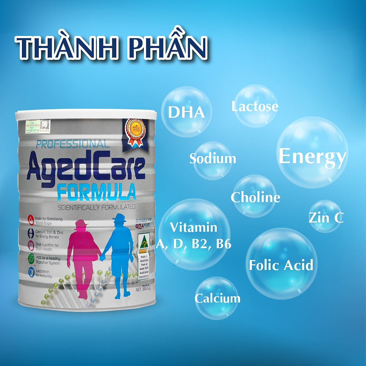Combo Hộp Sữa Bột Hoàng Gia Úc AGED CARE FORMULA Bổ Sung Dinh Dưỡng Cho Người Trên 40 Tuổi 900g
