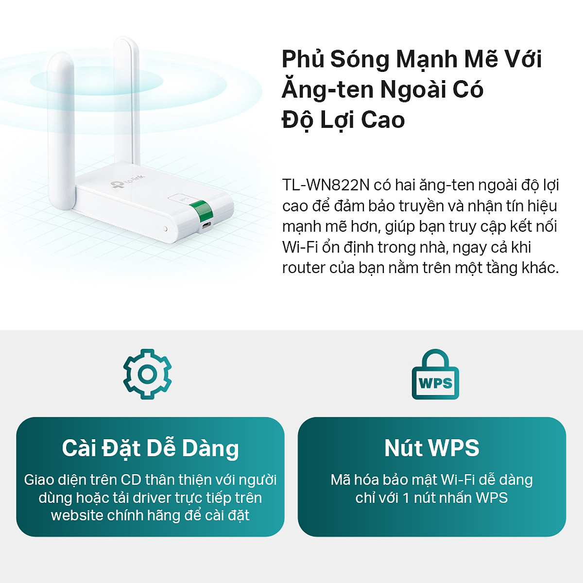 TP-Link TL-WN822N - USB Wifi (high gain) chuẩn N tốc độ 300Mbps - Hàng Chính Hãng
