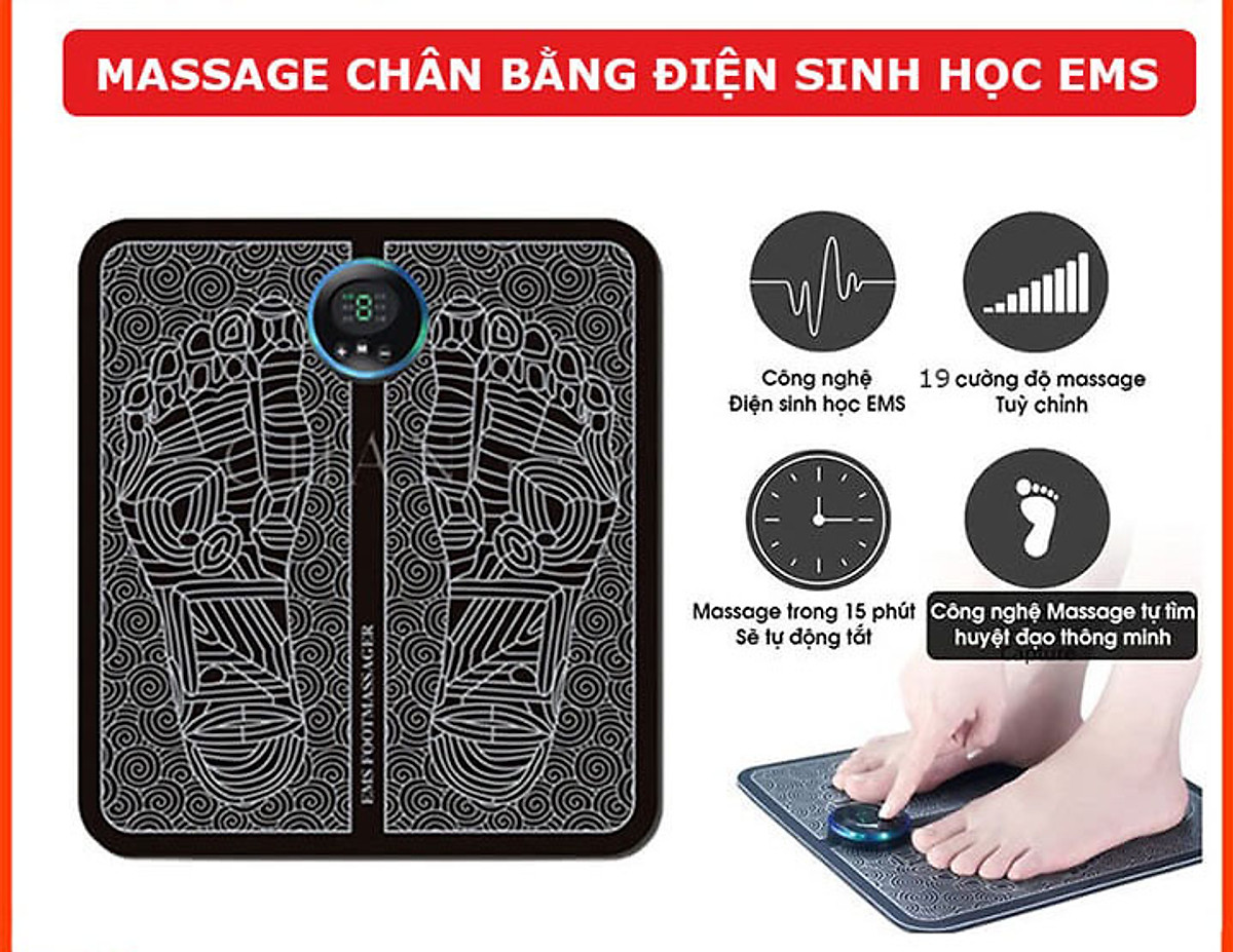 Thảm Massage Chân Xung Điện EMS Có Đèn Led Hiển Thị, 8 Chế Độ Mát Xa