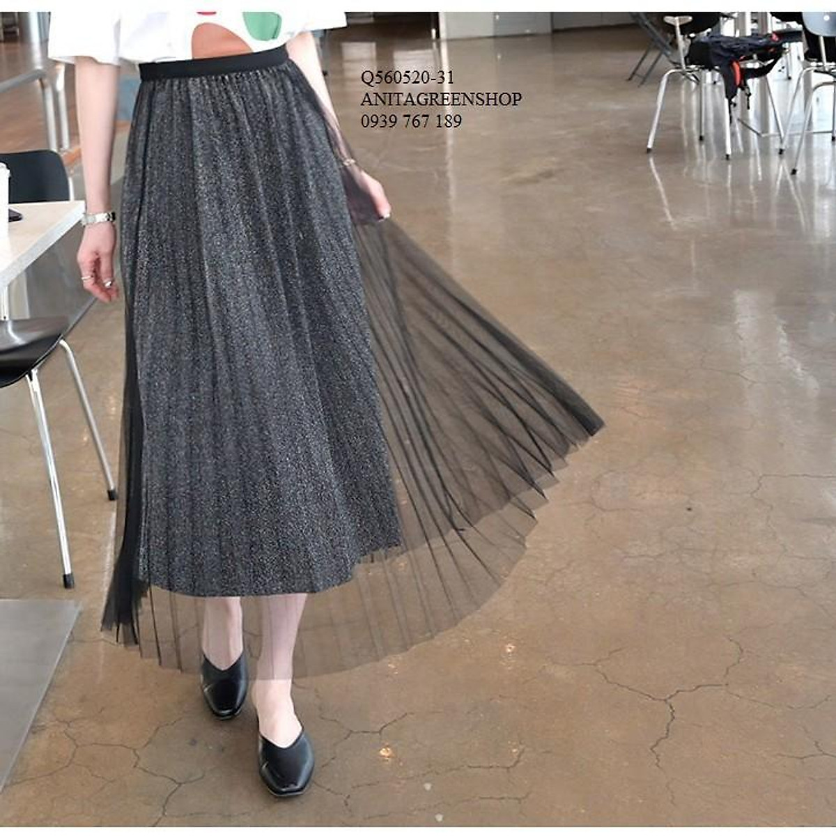 Chân Váy Maxi Đen Lưới 3 Tầng  XIPI