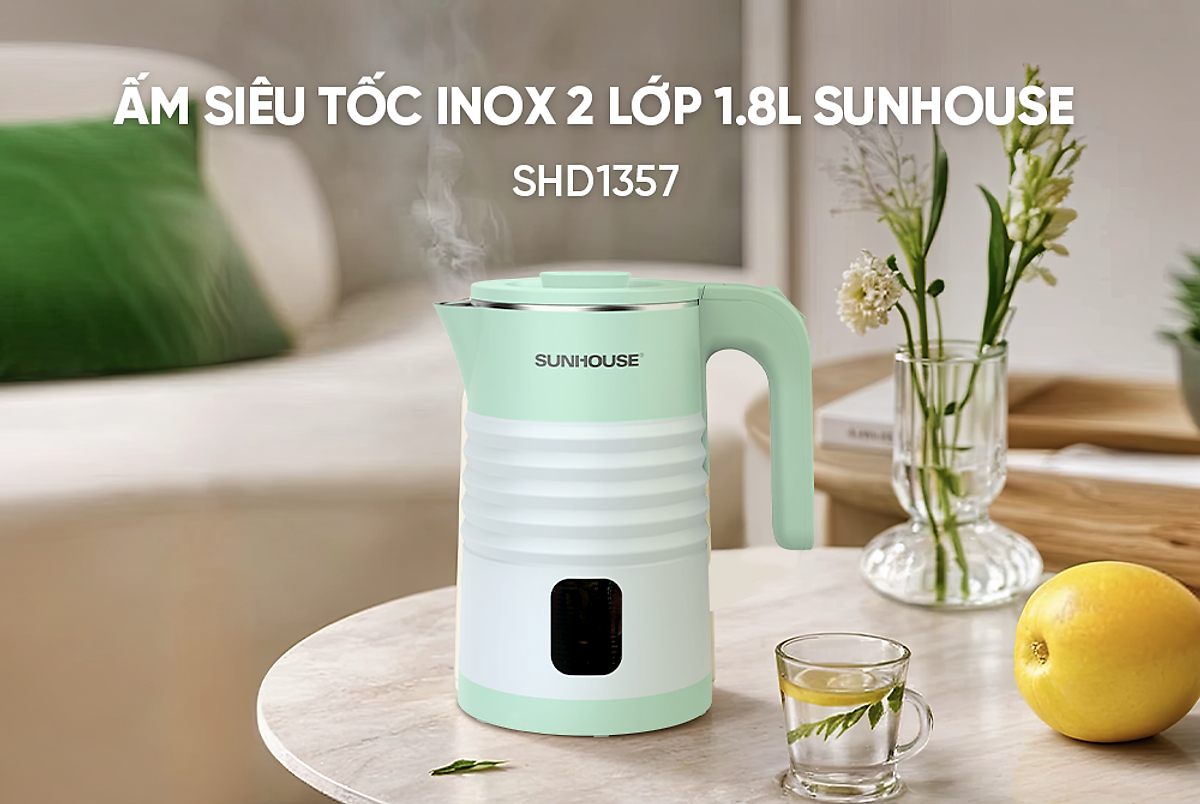 Ấm siêu tốc Inox 2 lớp 1.8L SUNHOUSE SHD1357 - Hàng chính hãng