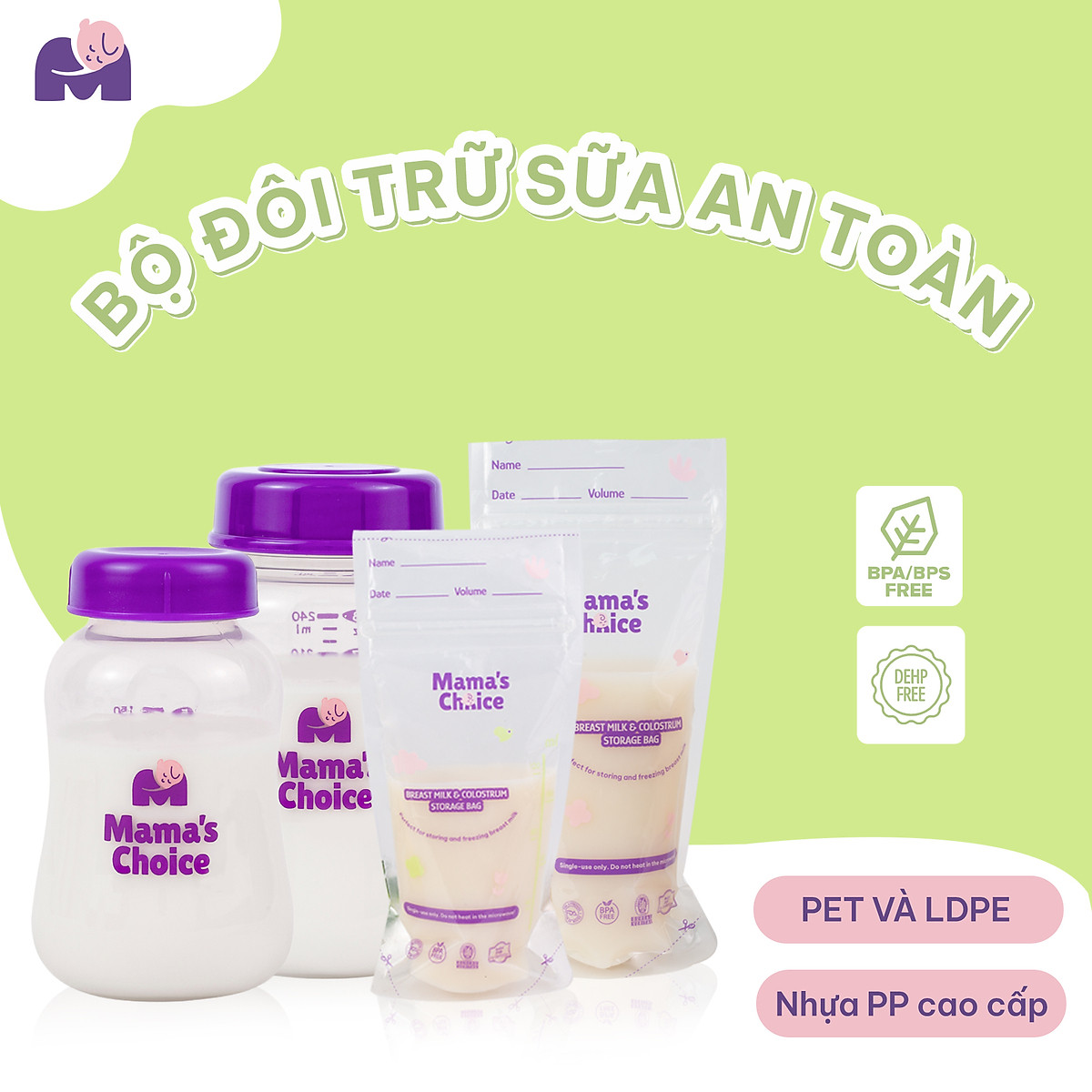 Combo Bình Trữ Sữa và Túi Trữ Sữa Mama’s Choice, Bảo Quản và Trữ Sữa Mẹ, Kiểm Định An Toàn Quốc Tế Bureau Veritas
