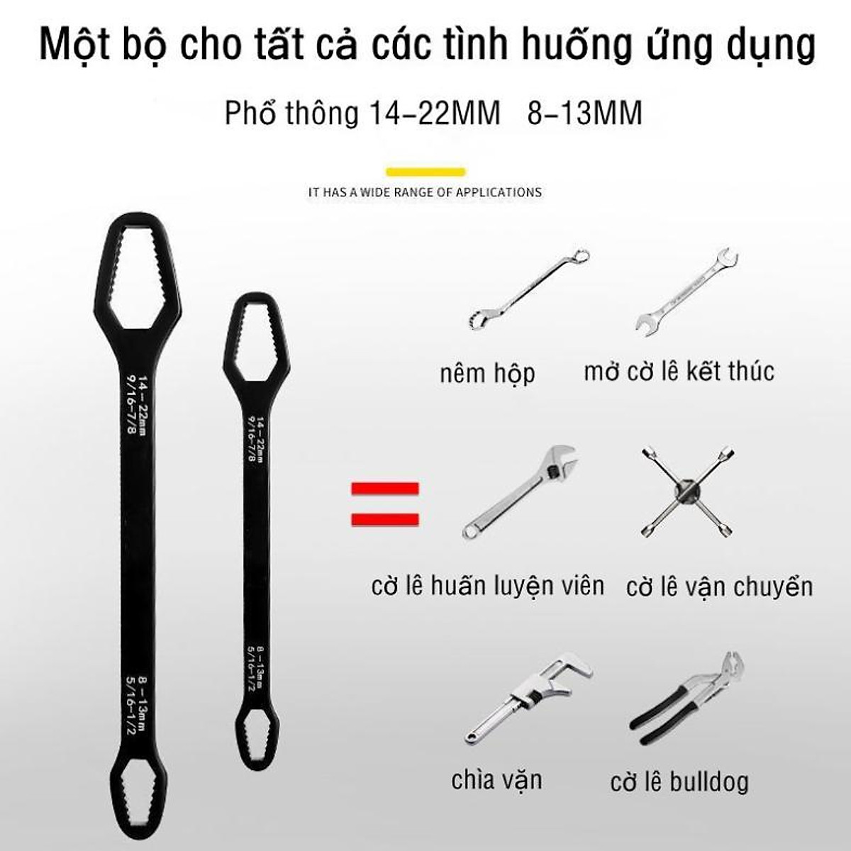 Cờ lê vặn mở đa năng 8-22mm: Cờ lê vặn mở đa năng 8-22mm là công cụ tuyệt vời cho mọi dự án sửa chữa bạn có thể gặp phải. Với khả năng xử lý nhiều loại vật liệu khác nhau và thiết kế thông minh, bạn có thể tiết kiệm thời gian, nỗ lực và tiền bạc khi sử dụng cờ lê này. Điều này giúp bạn hoàn thành công việc nhanh chóng và hiệu quả, đảm bảo rằng tất cả các dự án của bạn sẽ thành công và chuyên nghiệp.