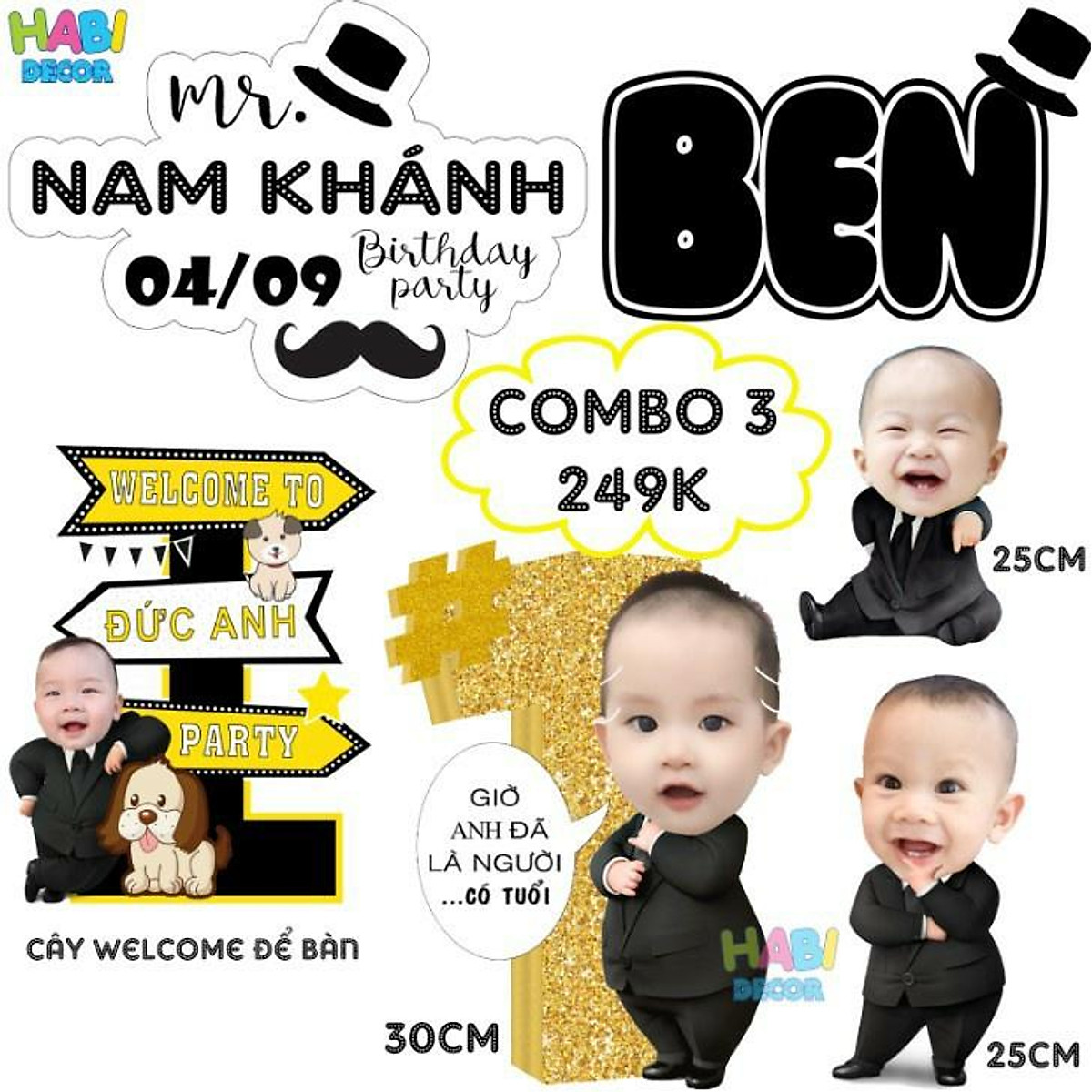 Giảm giá Cây welcome có ảnh bé dùng trang trí sinh nhật vs ABSHOP BeeCost