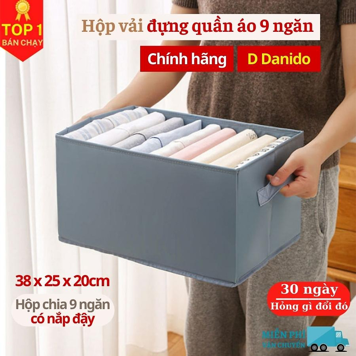 Hộp vải đựng đồ chia 9 ngăn và 16 ngăn sắp xếp quần áo D Danido - Khay đựng đồ chia ngăn tiện ích, chất liệu cao cấp vải không dệt có nắp