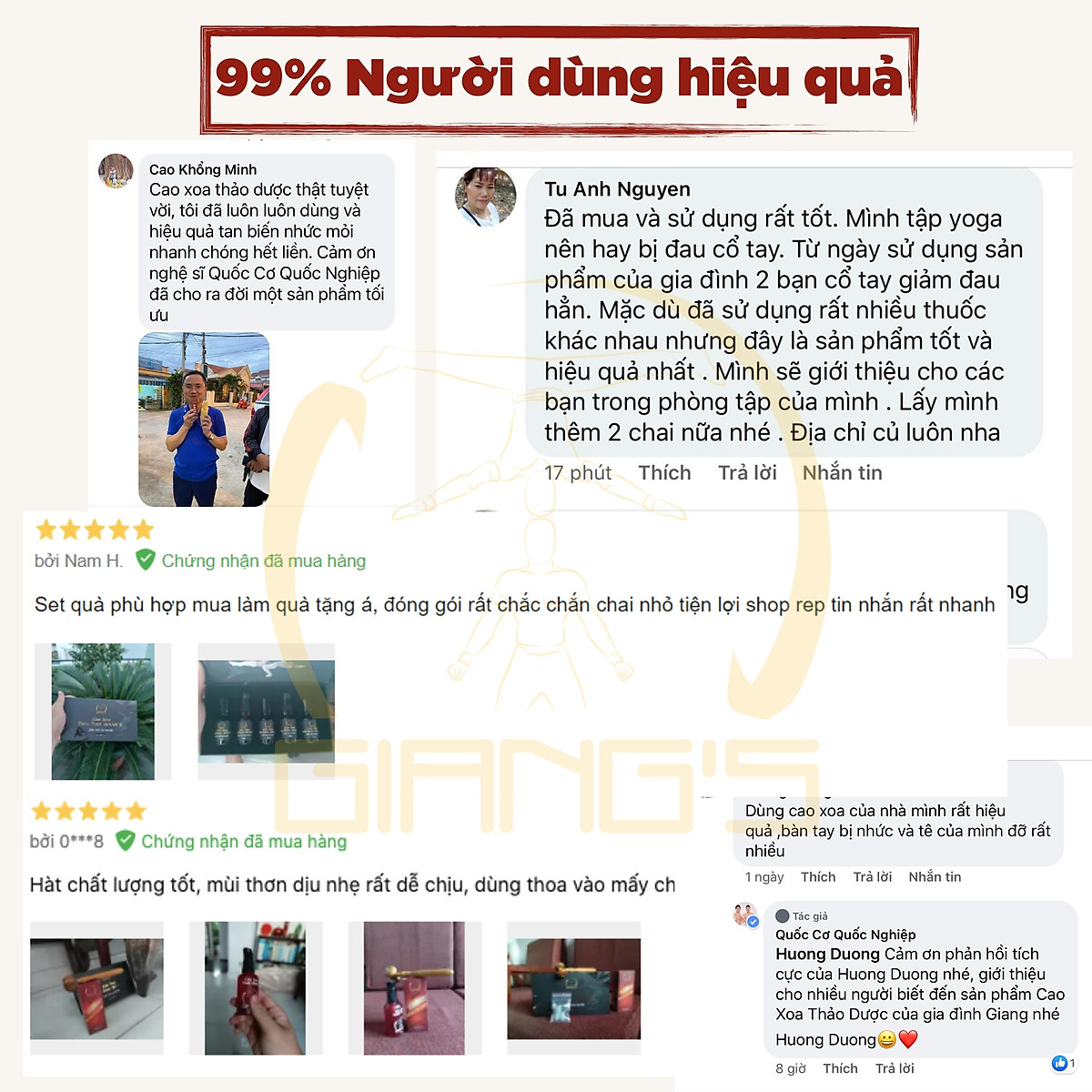 SET QUÀ TẶNG Cao Xoa Bóp Thảo Dược GIANG'S, Dầu xoa bóp gia truyền Quốc Cơ Quốc Nghiệp 15ml