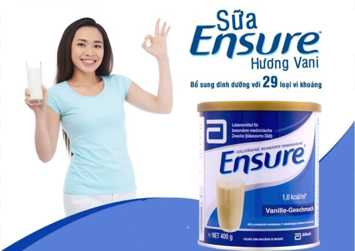 Sữa bột Ensure Vanille Geschmask, Ensure Đức cho người lớn tuổi, hồi phục sức khỏe cho người gầy yếu, người suy dinh dưỡng 400gr/hộp