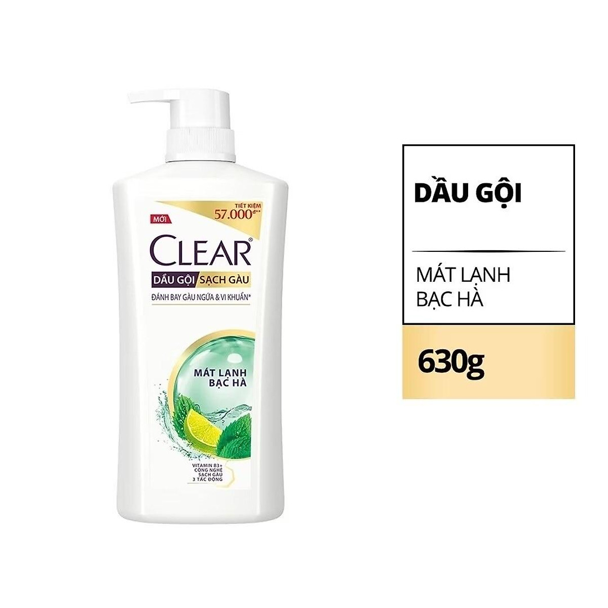 Dầu Gội Sạch Gàu Clear Mát Lạnh Bạc Hà 630g (612ml)