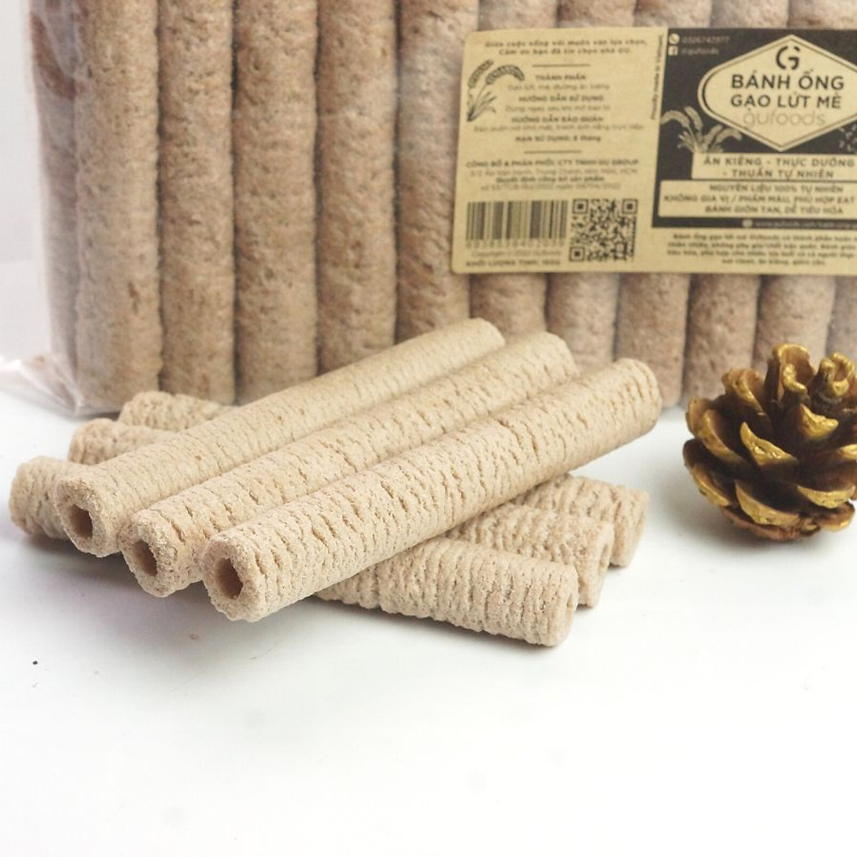 Bánh ống gạo lứt ăn kiêng GUfoods (Vị đậu đỏ hạt sen / Vị mè) - Giòn tan, Dễ tiêu hóa, Thực dưỡng, Eat clean, Thuần chay