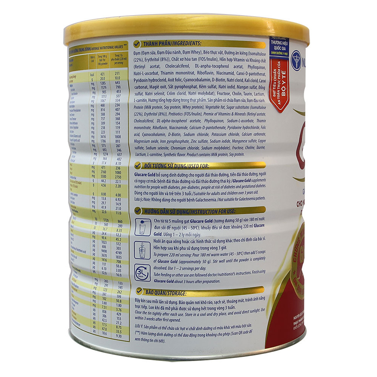 Sữa bột Nutricare Glucare Gold dinh dưỡng cho người tiểu đường (900g)