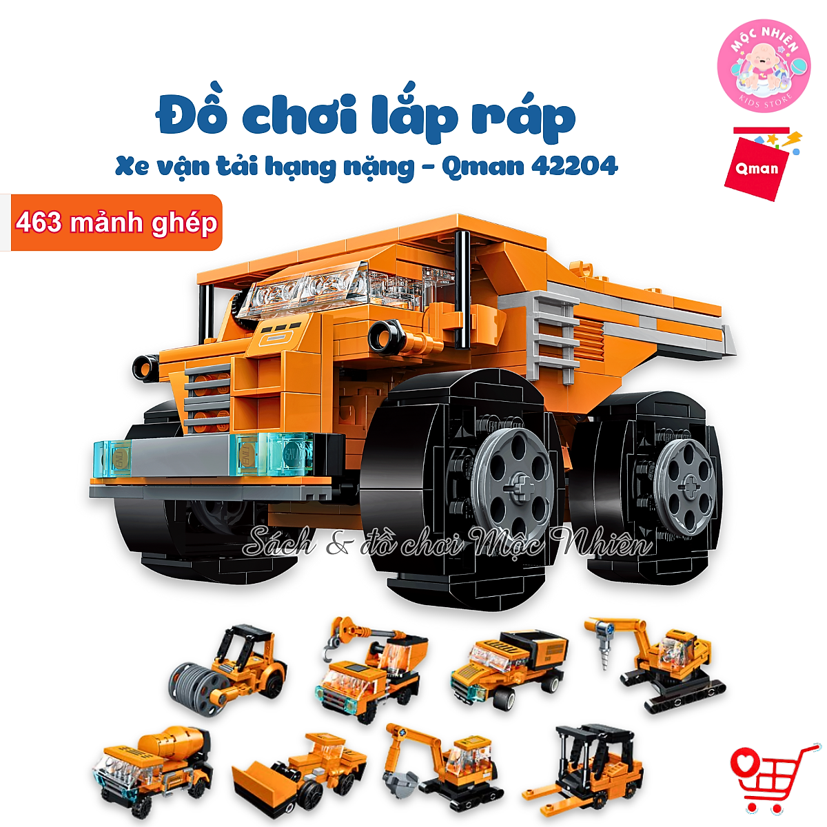 Đồ Chơi Xếp Hình Lắp Ráp 8 in 1 Qman 42204 - Xe Xây Dựng Xe Vận Tải Hạng Nặng (463 mảnh ghép) - Dành cho bé từ 6 tuổi