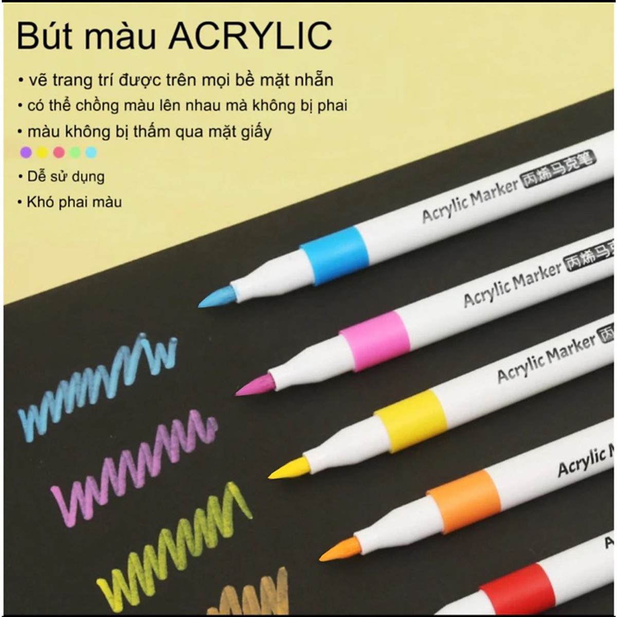 Bộ Bút Màu Acrylic Marker Chống Nước Vẽ Trên Mọi Chất Liệu.