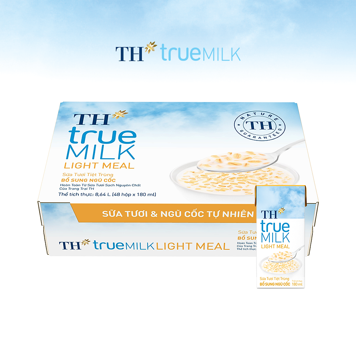 Thùng 48 hộp sữa tươi tiệt trùng bổ sung ngũ cốc TH true MILK LIGHT MEAL 180 ml (180 ml x 48)