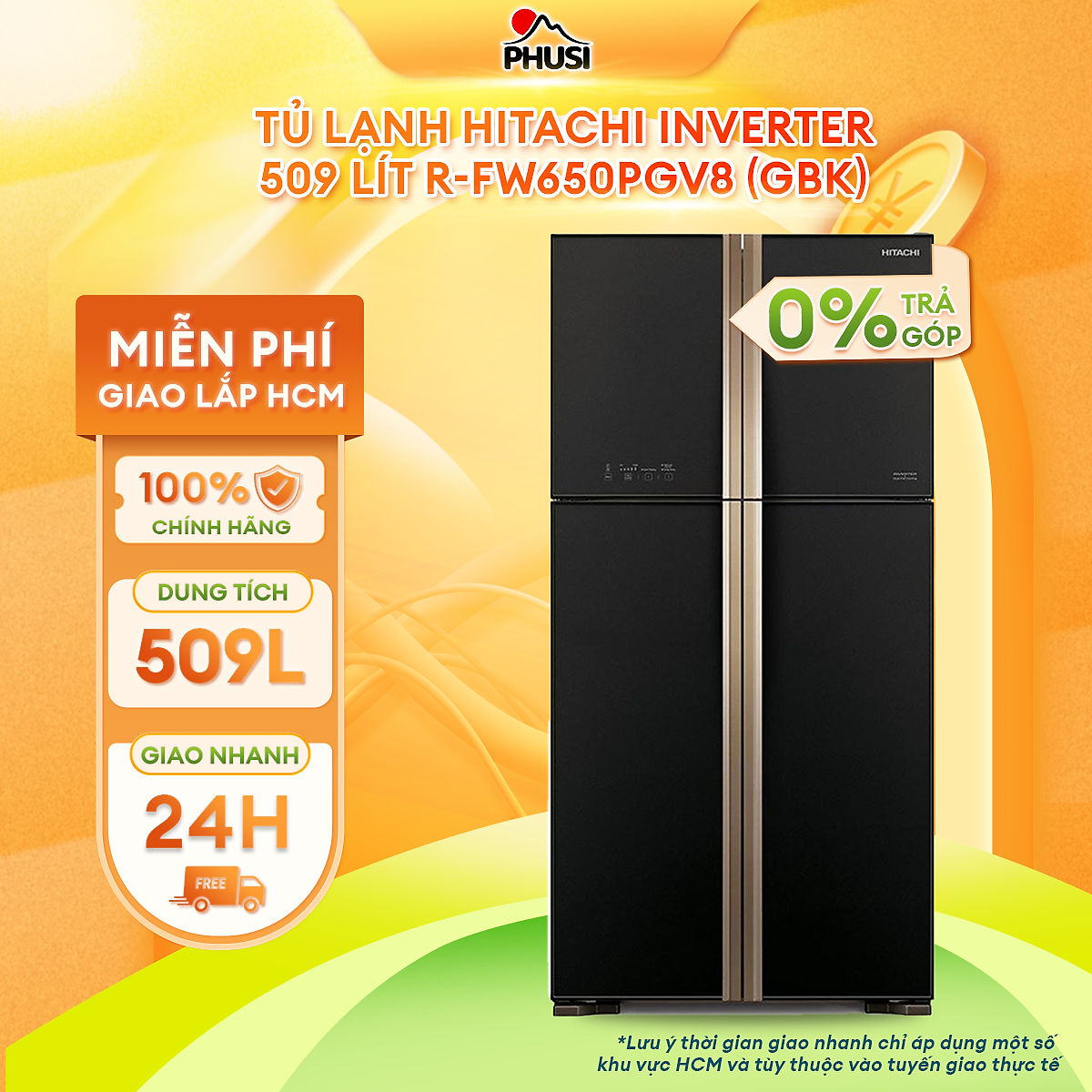 Tủ lạnh Hitachi Inverter 509 lít R-FW650PGV8-GBK