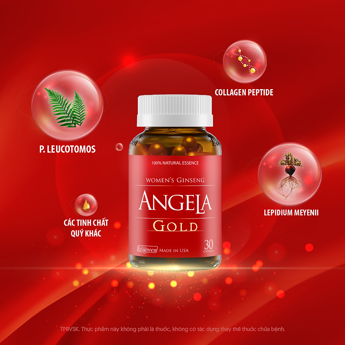 Viên uống ANGELA GOLD tăng cường sinh lý nữ với Lepidium Meyenii, P.Leucotomos (30 viên)