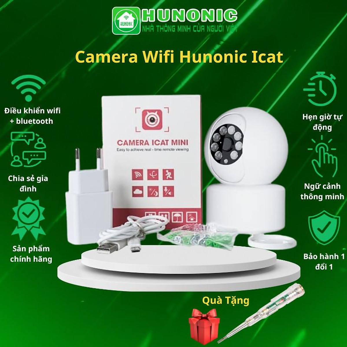 Camera Hunonic Camera Wifi Hunonic Icat 1080P Xoay 360 Độ, Theo Dõi Chuyển Động, Đàm ...
