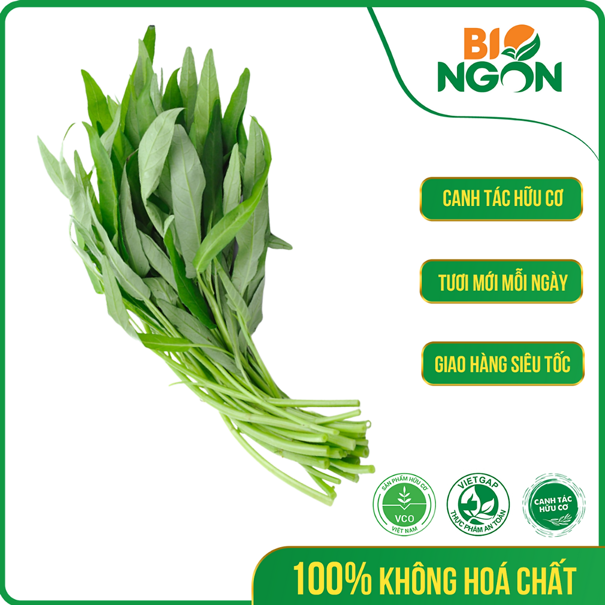 Chỉ Giao HCM] - Rau Muống Baby Hữu Cơ (Gói 400g) - Rau xanh, rau tươi