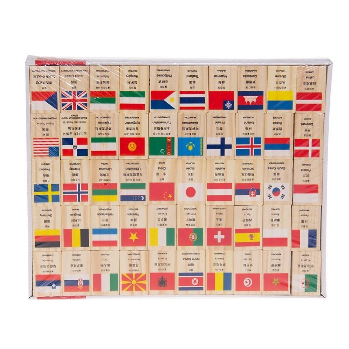 Domino 100 quân cờ bằng gỗ đồ chơi cờ gỗ hình các nước quốc gia trên