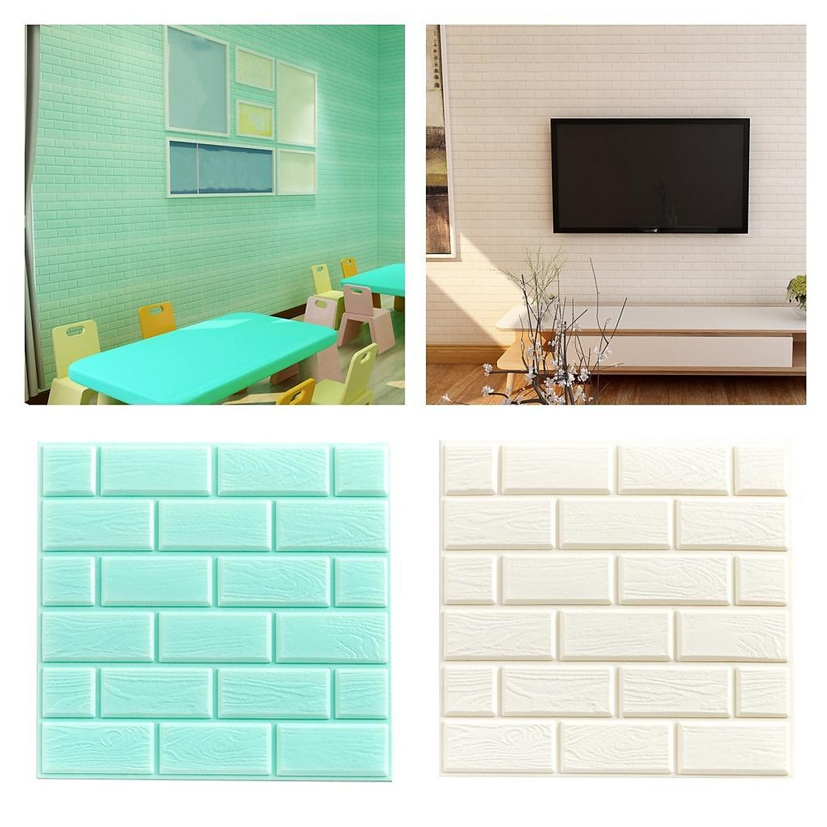 2x 3D Foam Brick Wall Sticker Self-Adhesive Wall Paper Panels Kitchen Decor
