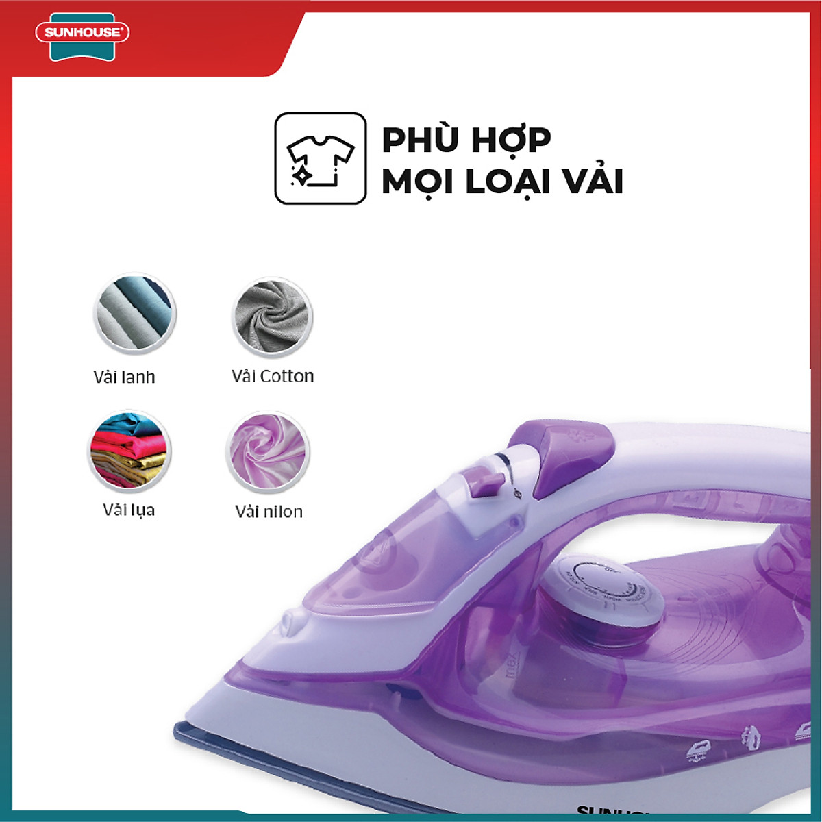 Bàn Ủi Hơi Nước Sunhouse SHD2063P (1600W) – Hàng Chính Hãng
