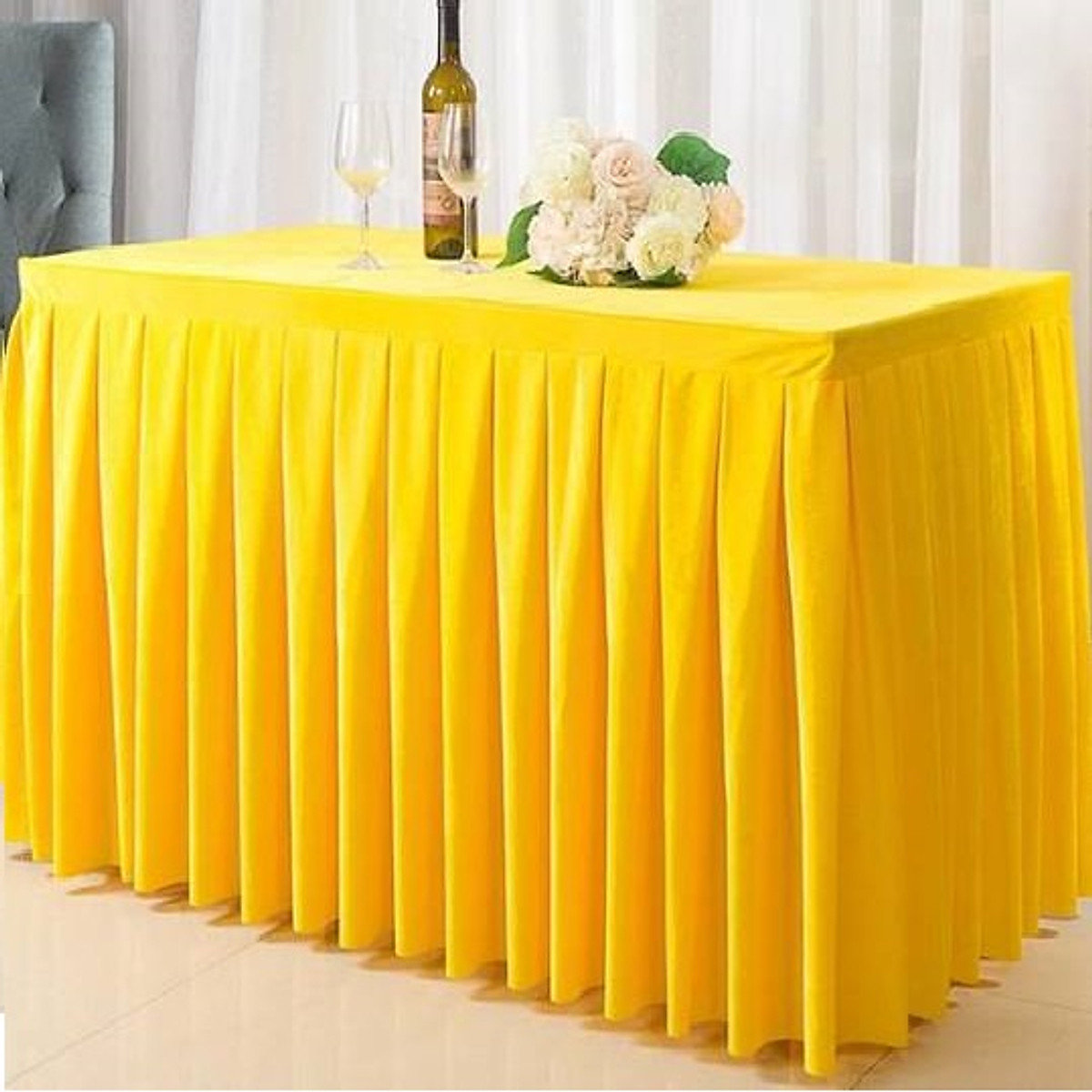 Thảm/Khăn trãi bàn xếp ly màu vàng vải Polyester (1m2, 1m6, 1m8 ...