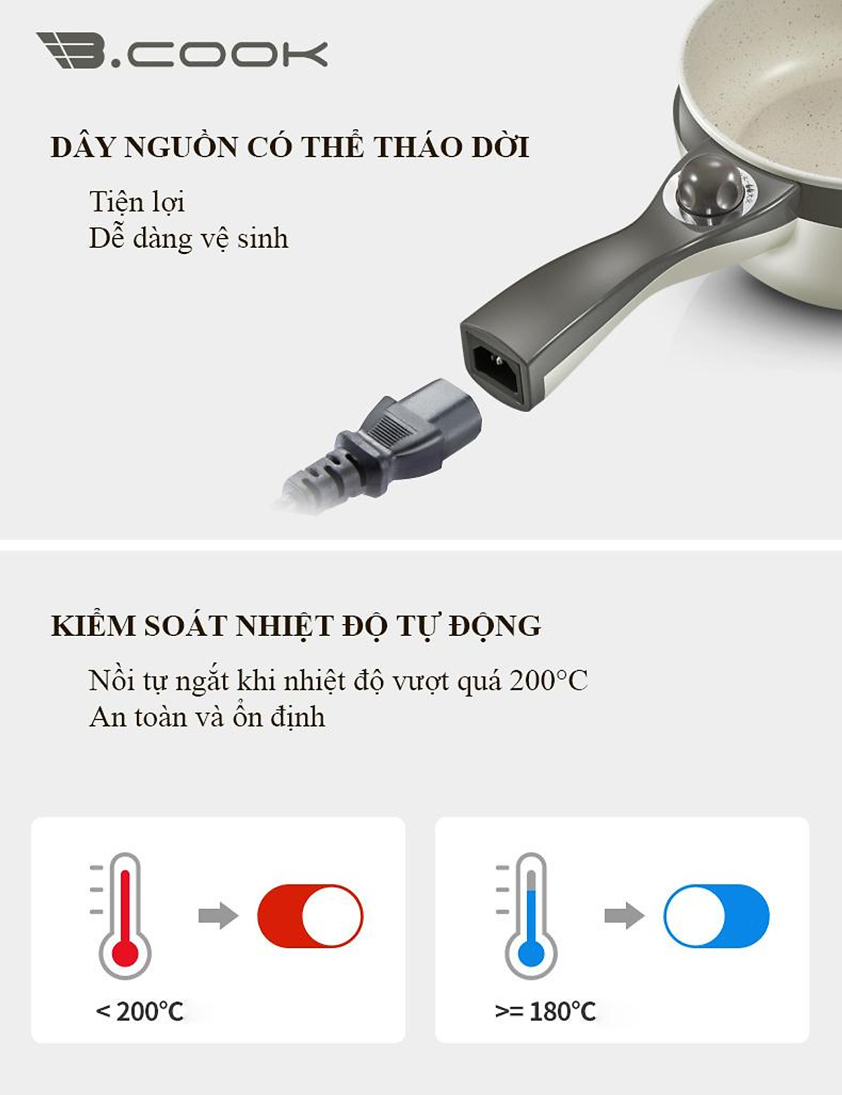 Nồi điện đa năng phủ chống dính cao cấp - Nồi lẩu điện gia đình Bcook 1.8L - Hàng nhập khẩu