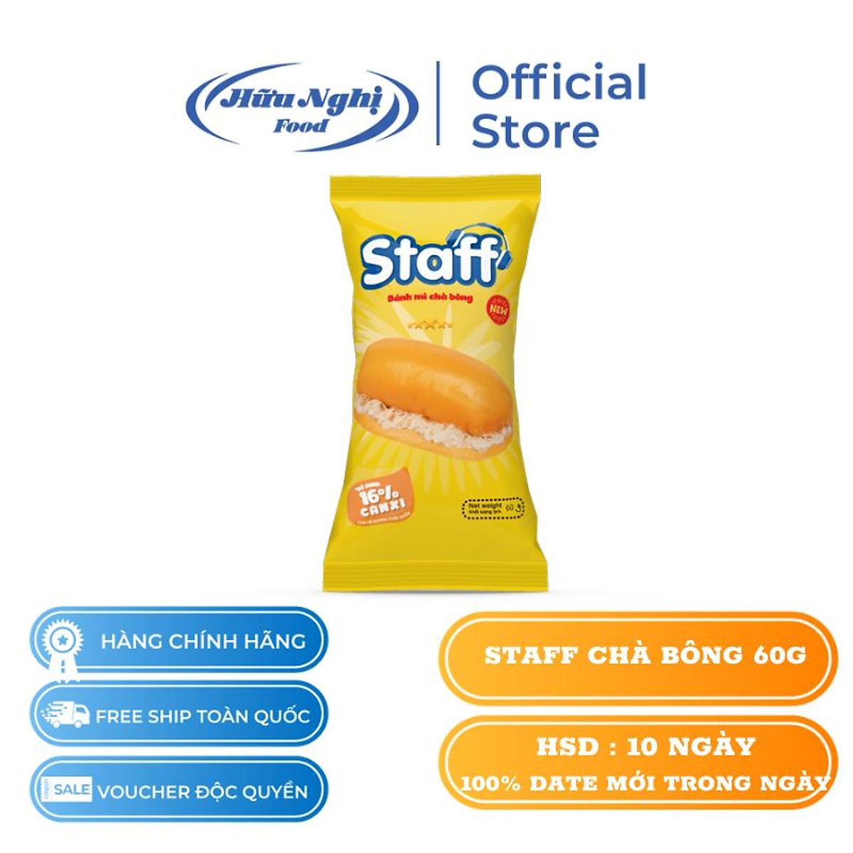 Mua [ DATE MỚI] Bánh mì staff chà bông 60g tại Hữu Nghị Food Official Store