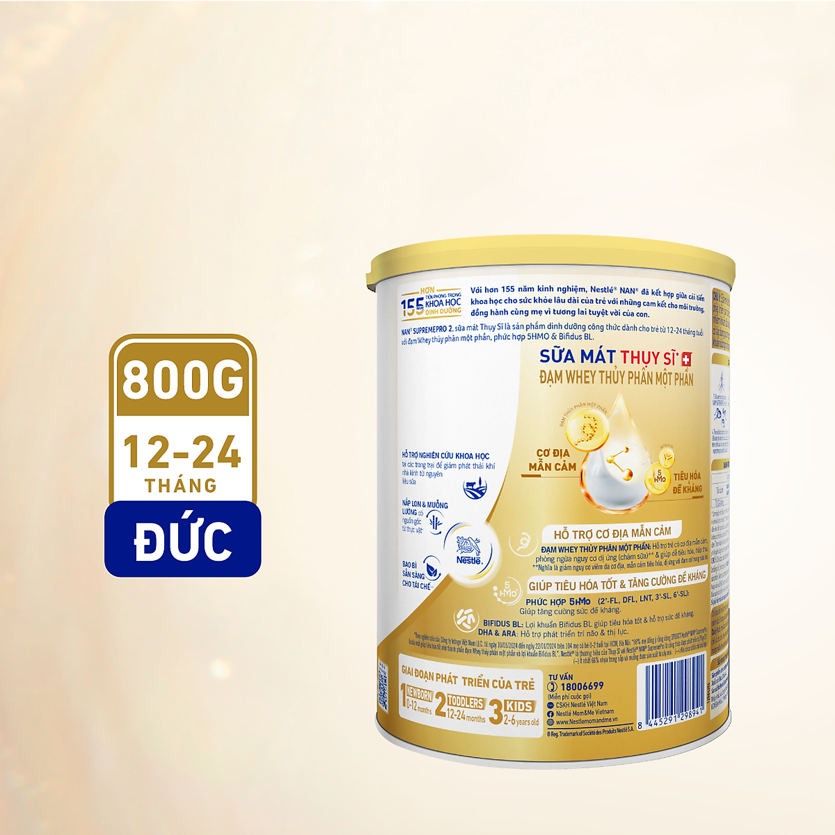 Thùng 6 lon sữa bột Nestlé NAN SUPREMEPRO 2 800g nhập khẩu Đức với 5HMO & đạm Gentle Optipro
