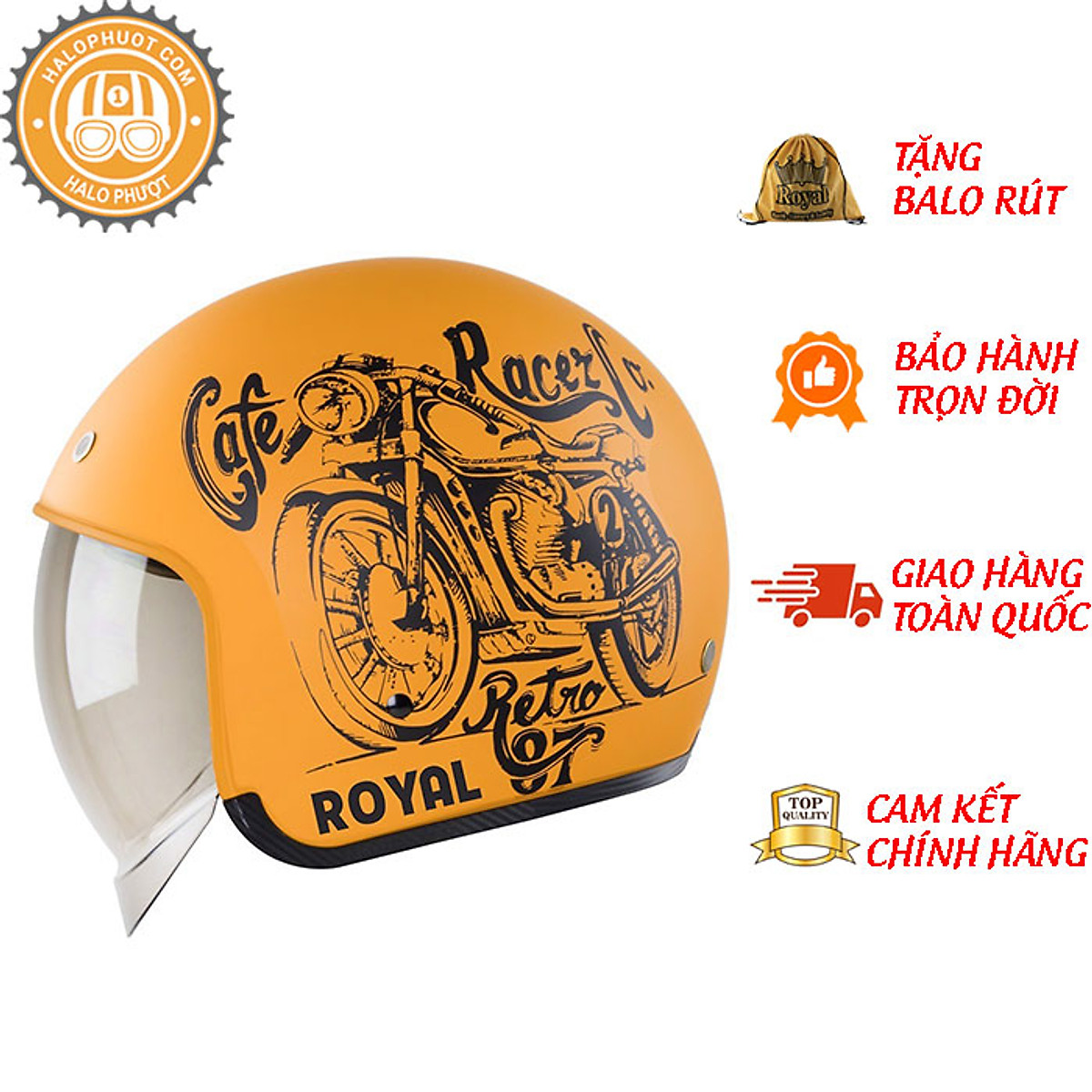 Nón bảo hiểm 3/4 ROYAL M139 có kính âm V7 NHÁM