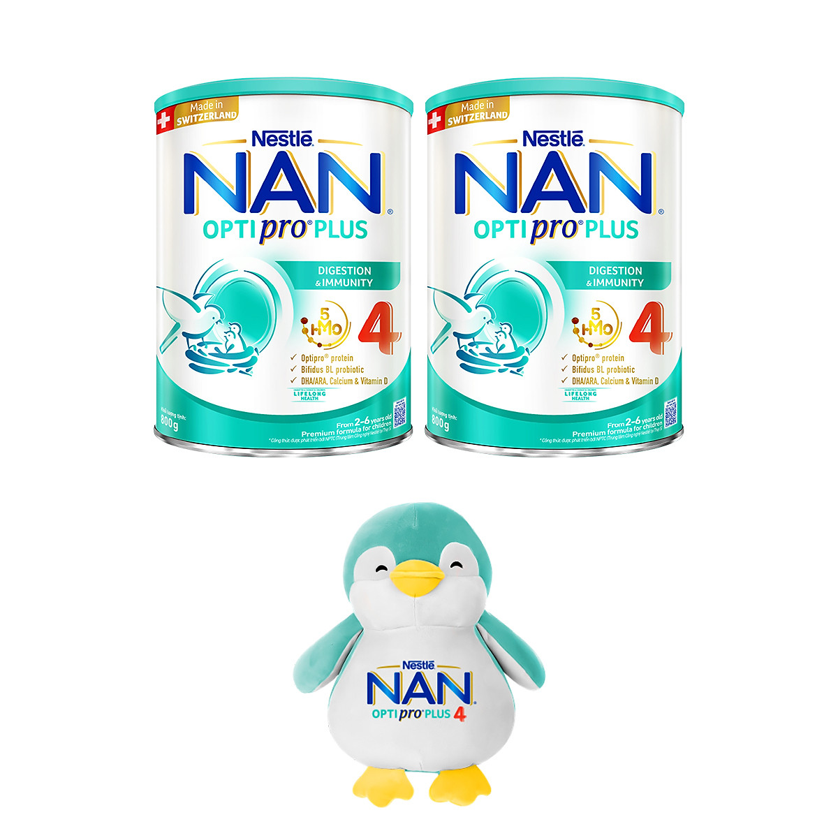 Combo 2 lon Sữa bột NAN OPTIPRO PLUS 4 Nestle Bé 2-6 tuổi 800g/lon Giúp tiêu hóa tốt