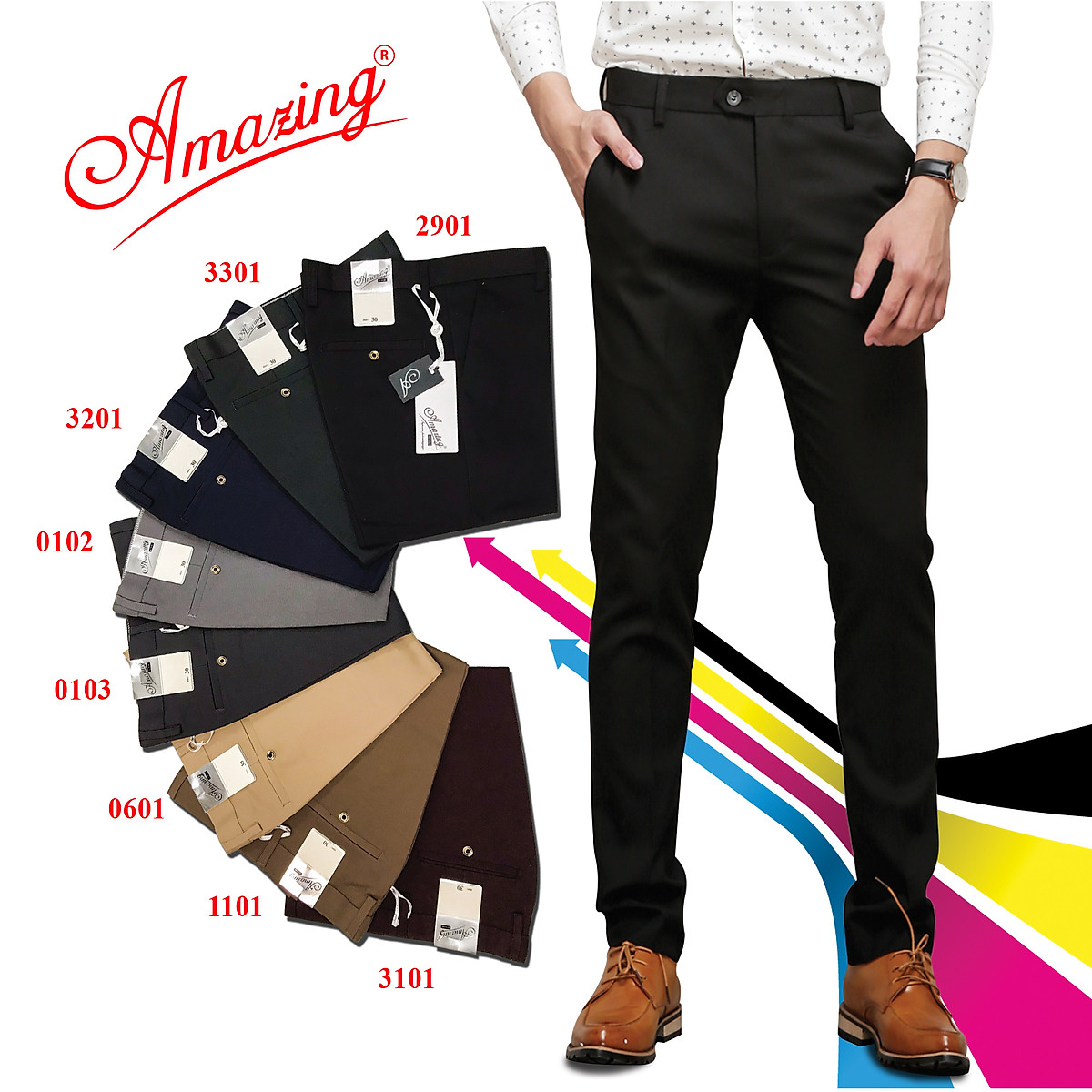 Quần tây nam ống côn Amazing, dáng trẻ ôm gọn slimfit, nhiều màu nam tính, chất liệu co giãn, trer trung, năng động