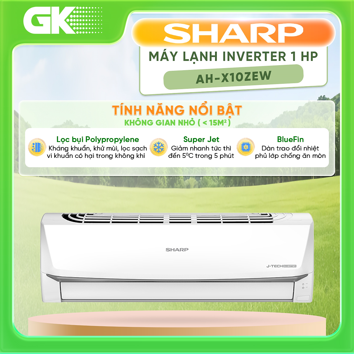 X10ZEW - Máy lạnh Sharp Inverter 1 HP AH-X10ZEW - Hàng chính hãng - Giao HCM
