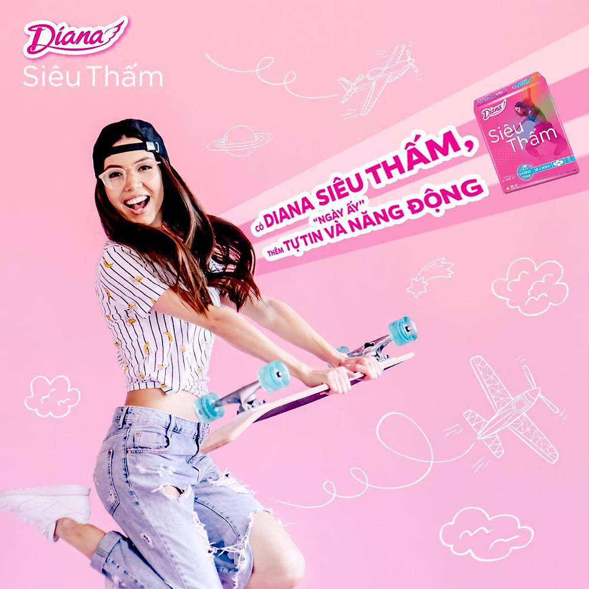 Combo 6 gói Băng vệ sinh Diana Siêu thấm siêu mỏng cánh 8 miếng