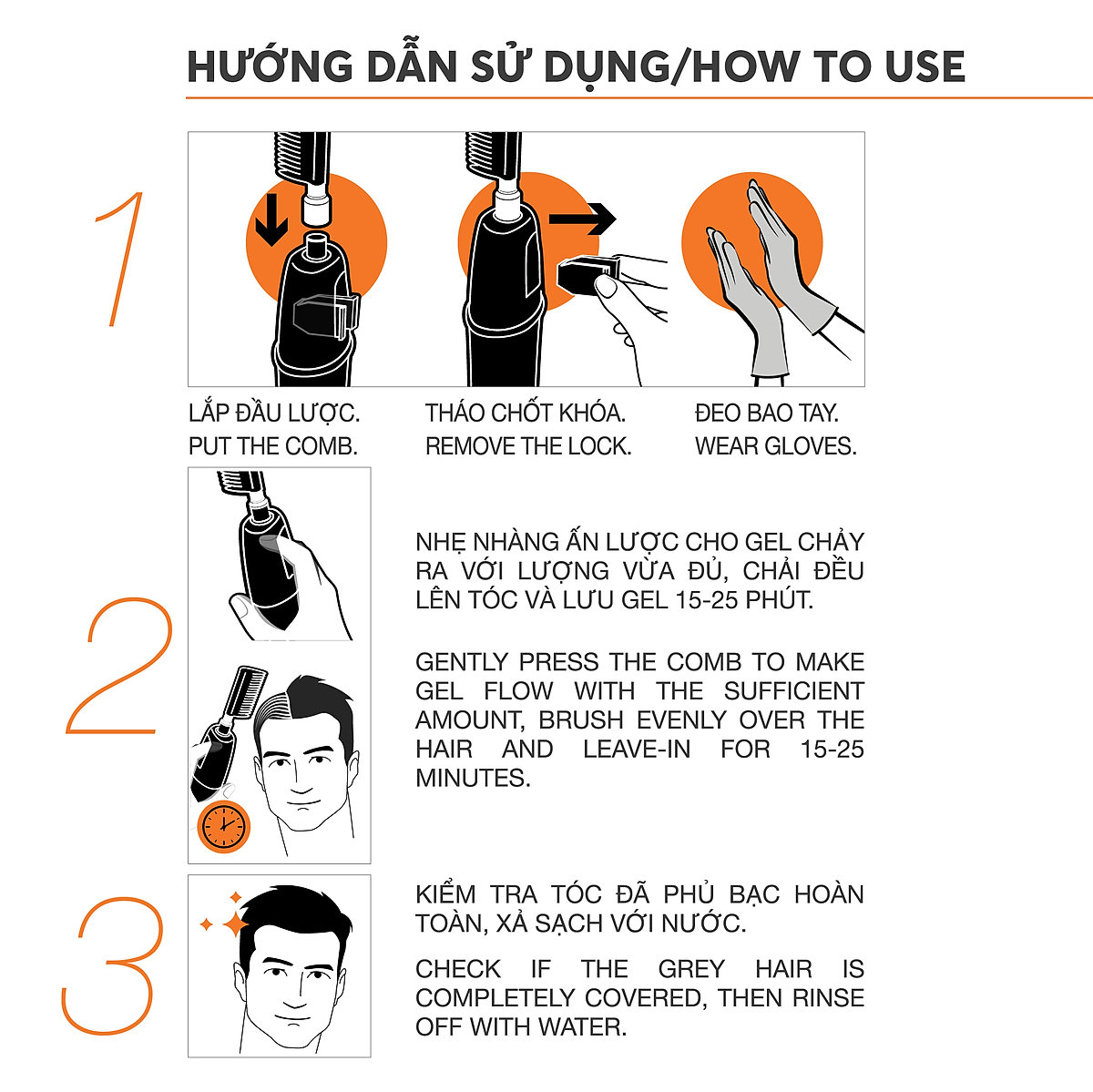 Dầu Gội Nhuộm Tóc Thảo Dược Thiên Nhiên LAVOX FLASH - Phủ Bạc Đen Tóc Ngay Từ Lần Gội Đầu Tiên - Gel Lược Nhuộm Phủ Bạc - G1